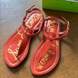 Sam Edelman Orange Croc-Pattern Sandals w Box. 5 1/2. Like new